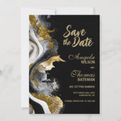 Zwarte Goud Agate Marmeren Huwelijk Save the Date (Voorkant)
