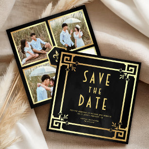 Zwarte Goud Art Deco Fotocollage Bruiloft Save The Date