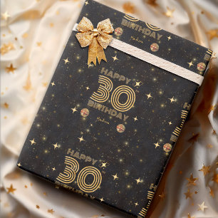 Zwarte Goud Dansende Disco Bal 30e Verjaardag Cadeaupapier