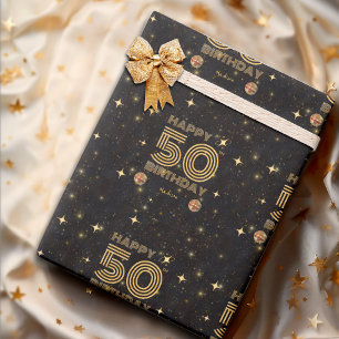 Zwarte Goud Dansende Disco Bal 50e Verjaardag Cadeaupapier