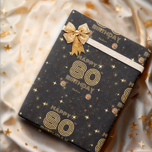 Zwarte Goud Dansende Disco Bal 80ste Verjaardag Cadeaupapier
