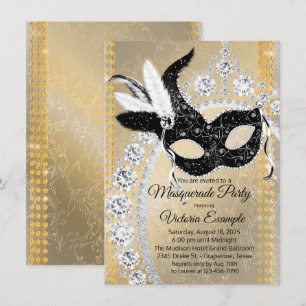 Zwarte Goud Diamanten Masquerade Verjaardagsfeestj Kaart