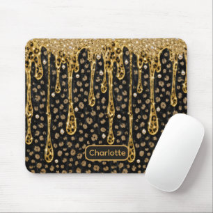 Zwarte Goud Druppelende Glitters Dierenprint Glam Muismat