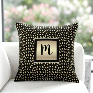 Zwarte goud folie patroon monogram schrift modern kussen