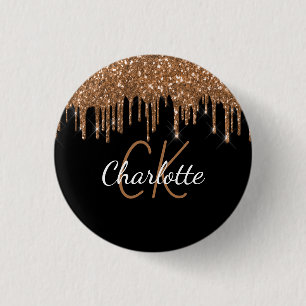 Zwarte goud glinster druppels op maat gemaakte mon ronde button 3,2 cm