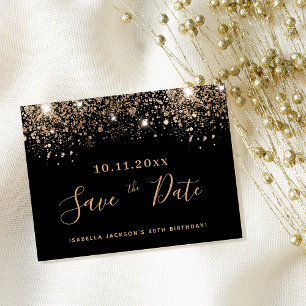 Zwarte goud glinsterende druppels verjaardag save briefkaart