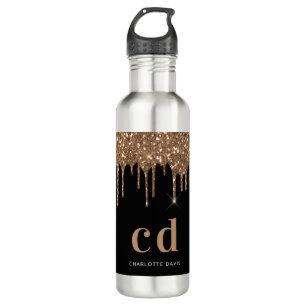 Zwarte goud glitters glazuur monogram glans elegan waterfles 
