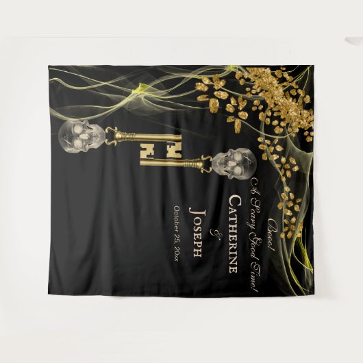 Zwarte Goud Halloween Bruiloft & Gouden Schedel Sl Wandkleed (Voorkant (horizontaal))