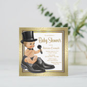 Zwarte Goud Kleine Man Baby Shower Kaart (Staand voorkant)