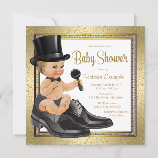 Zwarte Goud Kleine Man Baby Shower Kaart (Voorkant)