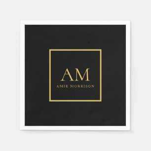 Zwarte Goud Kleuren Monogram Eerste Letter Naam Servet