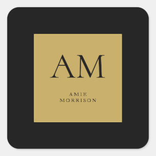 Zwarte Goud Kleuren Monogram Eerste Letter Naam Vierkante Sticker