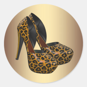 Zwarte Goud Luipaard Hoge Hak Schoen Stickers