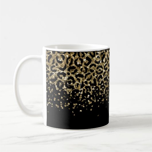 Zwarte Goud Luipaardprint Glitter Overlay Trendy Koffiemok (Links)