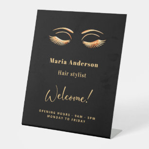 Zwarte goud make-up artiest openingsuren welkom reclamebord met voetstuk