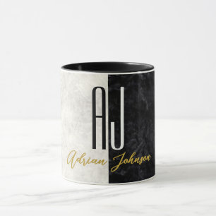 Zwarte Goud Marmer Monogram Mok