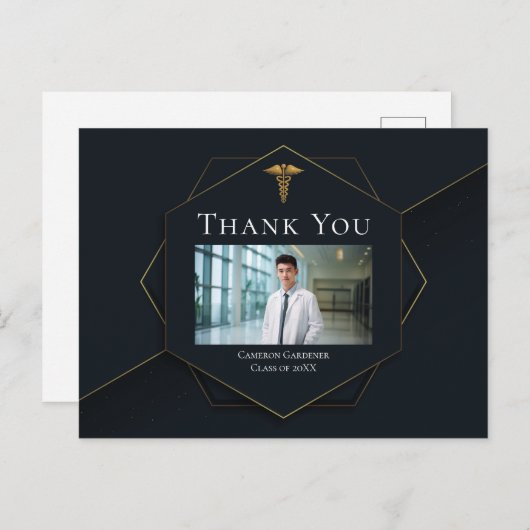 Zwarte Goud Medische School Foto Afstudeerfeest Briefkaart (Voorkant / Achterkant)