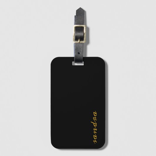 Zwarte Goud Moderne Chic Script Meisjesnaam Monogr Bagagelabel (Voorkant (verticaal))