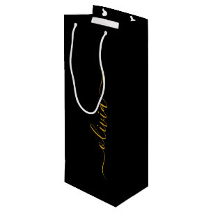 Zwarte Goud Moderne Script Meisjesachtige Monogram Wijn Cadeautas