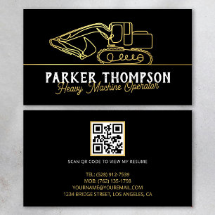 Zwarte Goud Moderne Zware Machine Operator QR Code Visitekaartje
