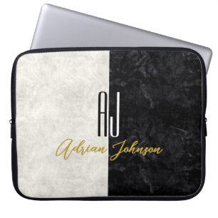 Zwarte Goud Monogram Marmer Laptop Sleeve