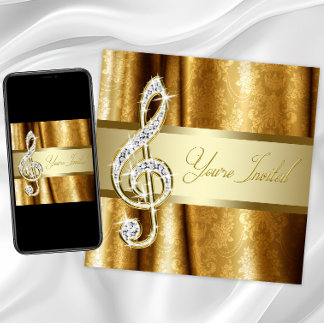 Zwarte Goud Muziektreble Clef Uitnodigingen voor R