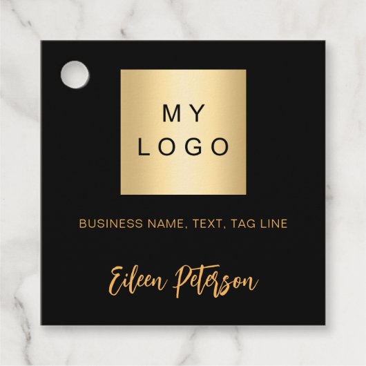 Zwarte goud naam logo foto QR-code hanglabel Bedankjes Labels (Voorkant)