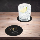 Zwarte goud naam script 50ste verjaardag ronde kartonnen onderzetter