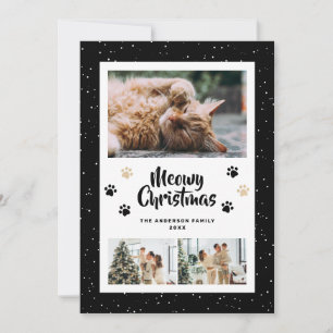 Zwarte Goud Pootjes Sneeuw 3 Foto Meowy Kerstkaart