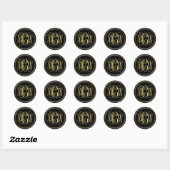 Zwarte Goud Preppy Wing Script Monogram DIY BG Ronde Sticker (Vel)