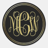 Zwarte Goud Preppy Wing Script Monogram DIY BG Ronde Sticker (Voorkant)