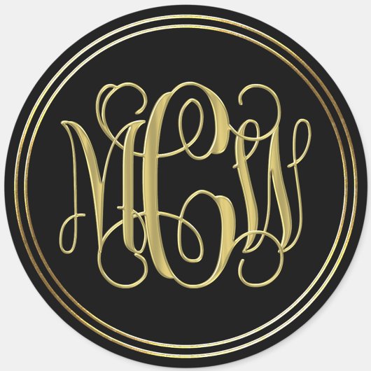 Zwarte Goud Preppy Wing Script Monogram DIY BG Ronde Sticker