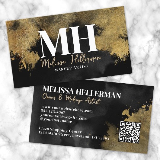 Zwarte Goud QR Code Monogram Visitekaartje