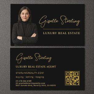 Zwarte Goud QR Code Script Luxe Vastgoed Visitekaartje