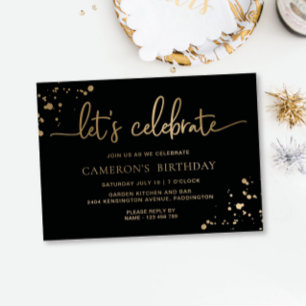 Zwarte Goud Schilderachtig Laten we verjaardag vie Folie Uitnodiging