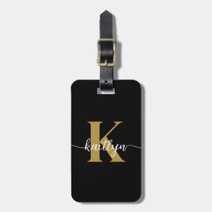 Zwarte Goud Schrift Monogram Bagagelabel