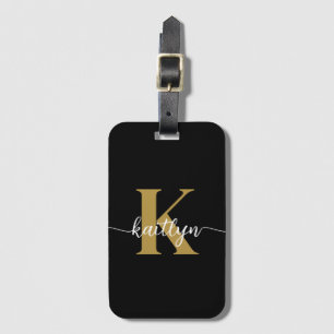 Zwarte Goud Schrift Monogram Bagagelabel