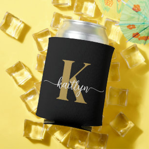 Zwarte Goud Schrift Monogram Blikjeskoeler