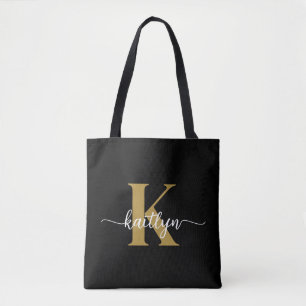 Zwarte Goud Schrift Monogram Draagtas