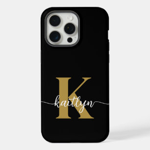 Zwarte Goud Schrift Monogram iPhone 15 Pro Max Hoesje