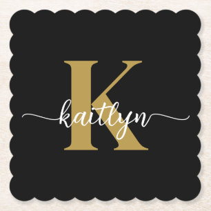Zwarte Goud Schrift Monogram Kartonnen Onderzetters