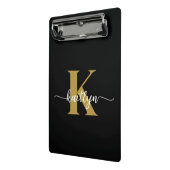 Zwarte Goud Schrift Monogram Mini Klembord (Angled2)