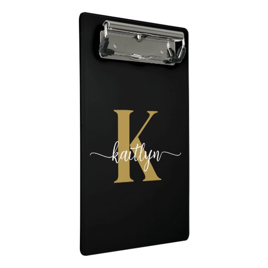 Zwarte Goud Schrift Monogram Mini Klembord (Schuin)