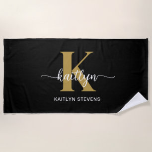 Zwarte Goud Schrift Monogram Strandlaken