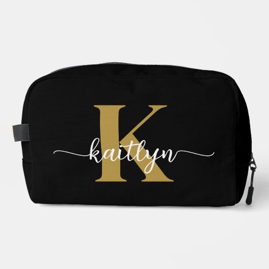 Zwarte Goud Schrift Monogram Toilettasje (Voorkant)