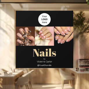 Zwarte Goud Typografie Logo Foto Nagelsalon Raamsticker