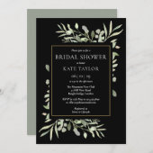 Zwarte Goud Waterverf Groene Bruiloftsborrel Kaart (Voorkant / Achterkant)