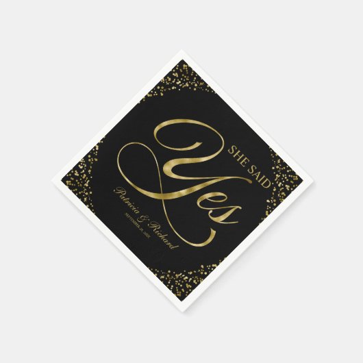 Zwarte Goud Ze Heeft Ja Gezegd Verlovingsfeest Servet (Hoek)