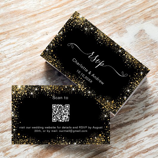 Zwarte goudbruidwebsite RSVP QR-code Informatiekaartje