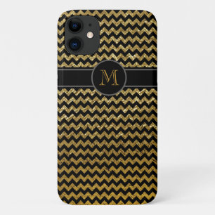 zwarte goudchevron monogrammen iPhone 11 hoesje